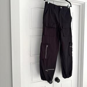 Black Utility Cargo Joggers with Zipper Pockets - Size M